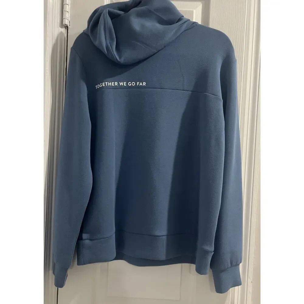Peloton Hoodie Satin Paneled Hoodie Blue Medium - Unisex Together We Go Far - Picture 2 of 10